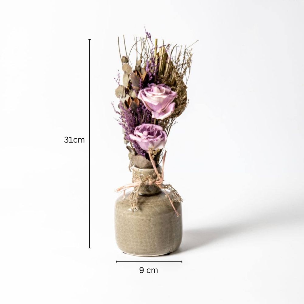 Ceramic Vase with Dried Bunch Medium - Purple Grey