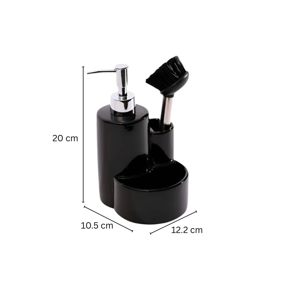 Ceramic Sink Organiser with Scrub Brush - Black
