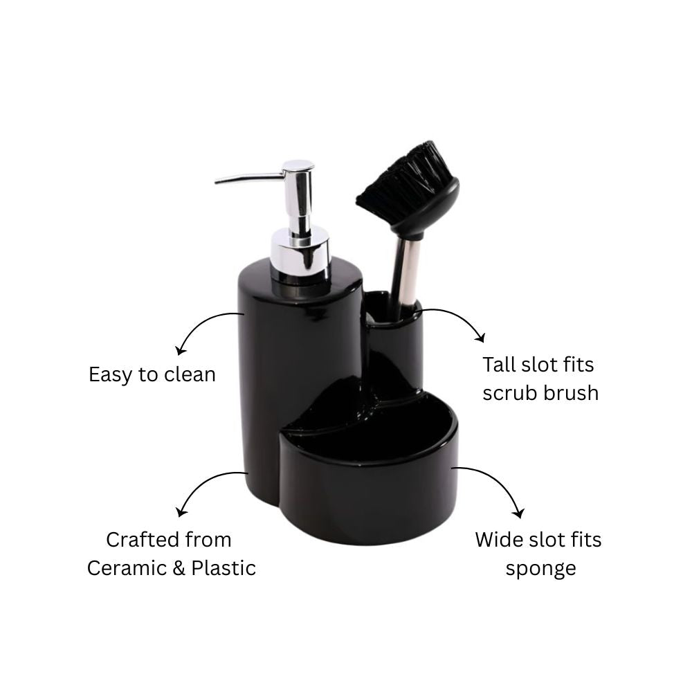 Ceramic Sink Organiser with Scrub Brush - Black
