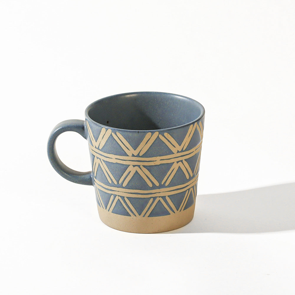 Ceramic Tapered Mug Triangles - Rustic Blue