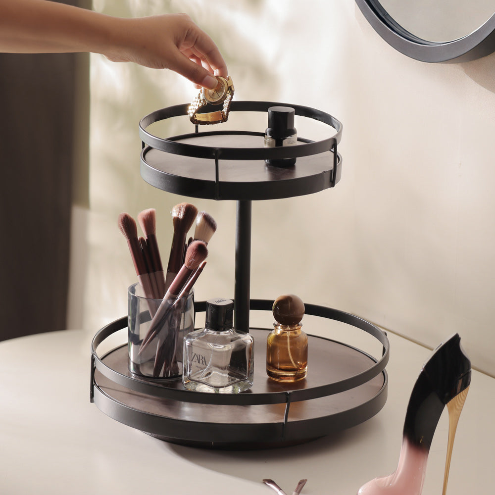 Kena 2-Tier Round Turntable - Brown Black