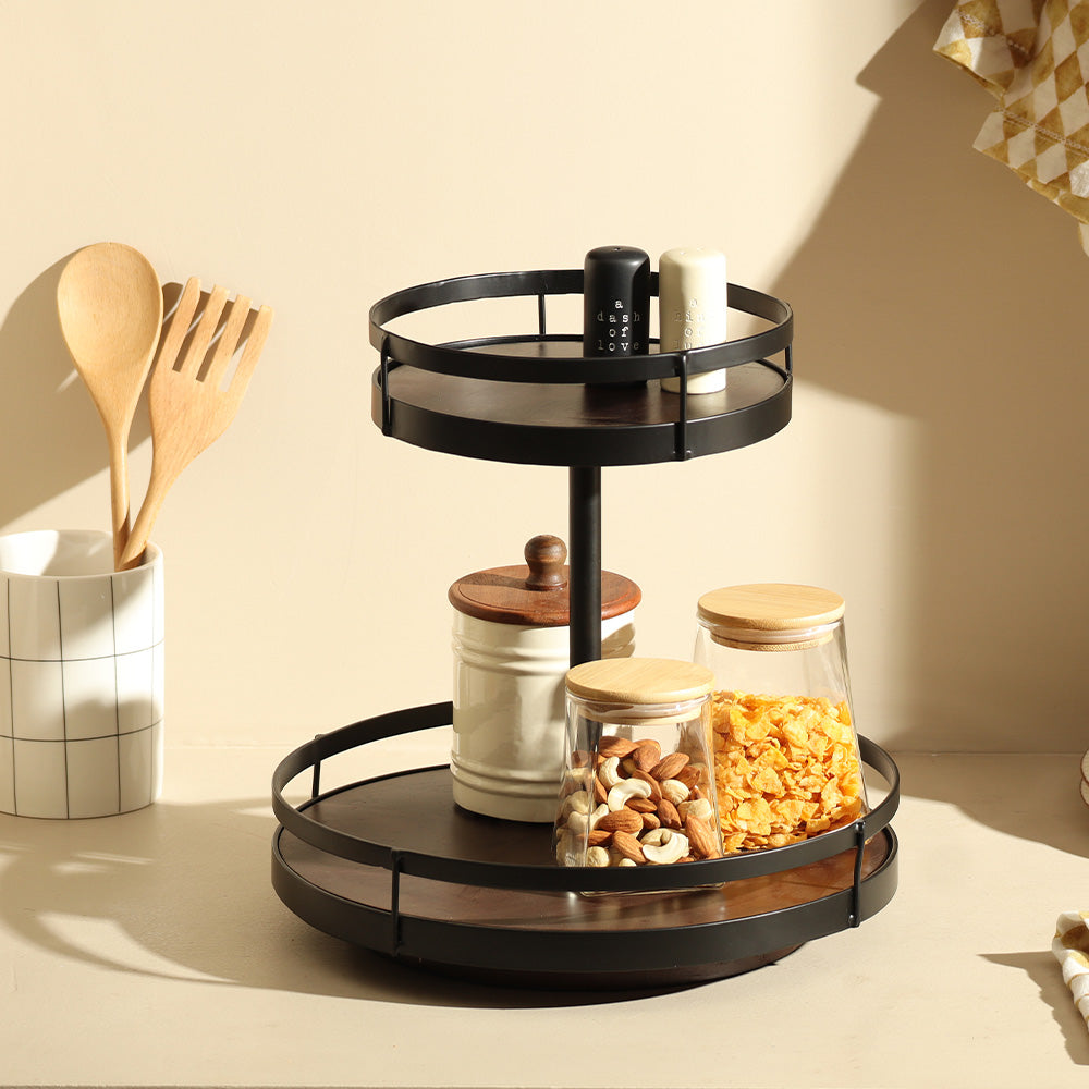 Kena 2-Tier Round Turntable - Brown Black
