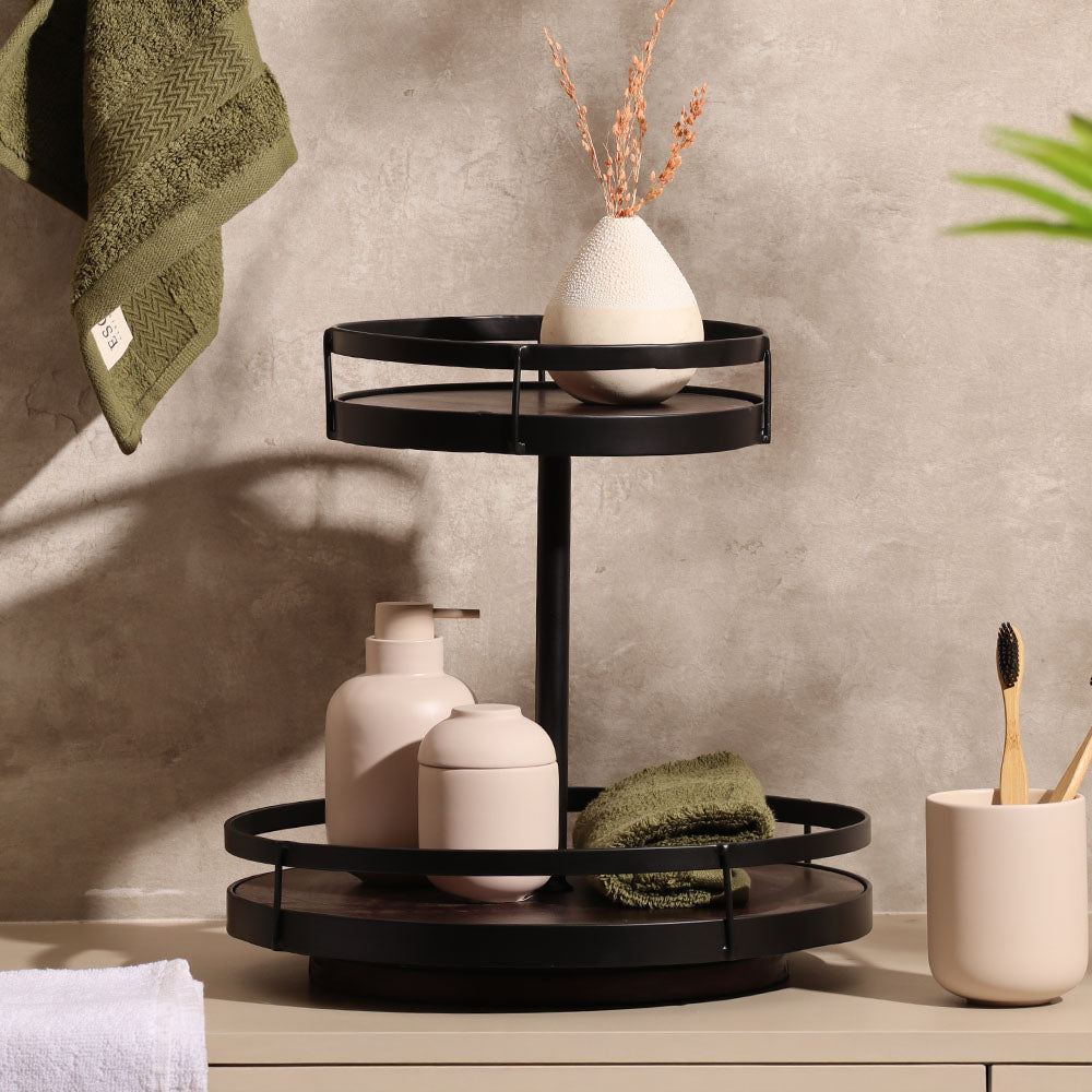 Kena 2-Tier Round Turntable - Brown Black