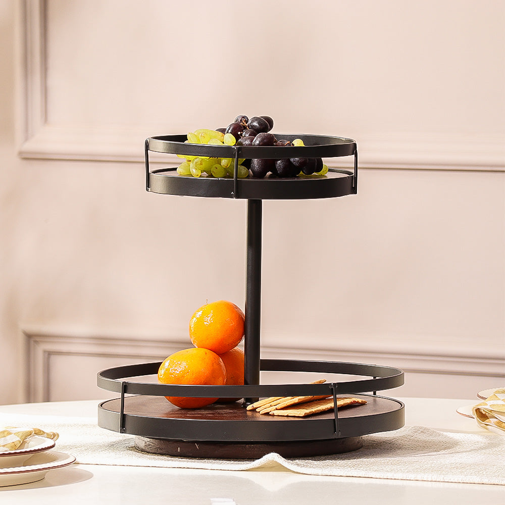 Kena 2-Tier Round Turntable - Brown Black