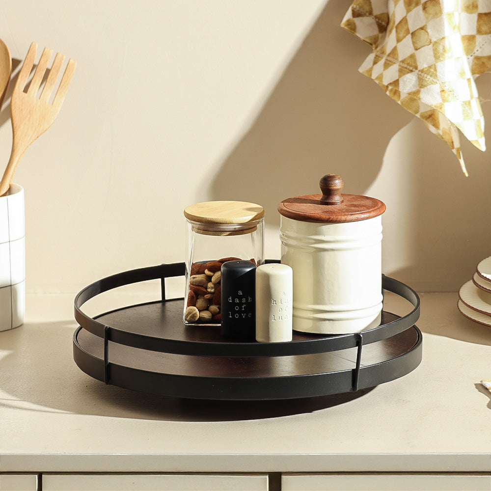 Kena Round Turntable - Brown Black