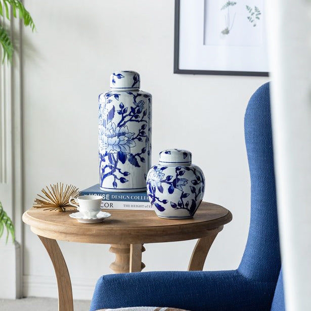 Chantilly Ginger Jar With Lid Short  - Blue Flowers