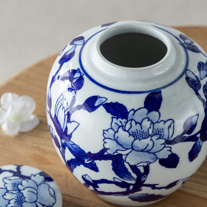 Chantilly Ginger Jar With Lid Short  - Blue Flowers