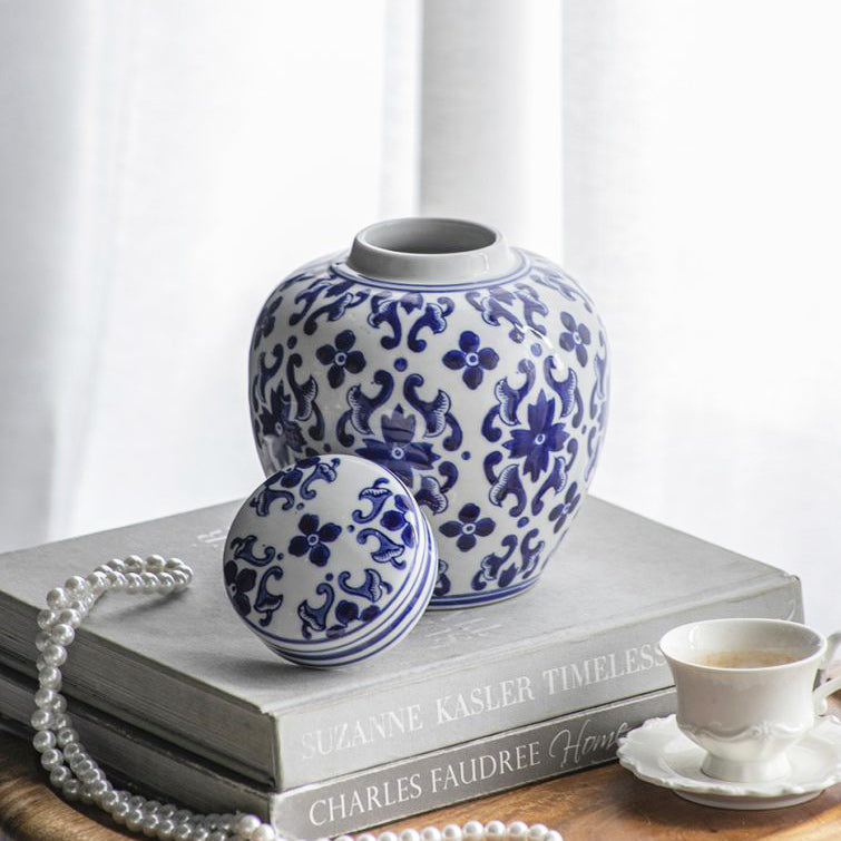 Chantilly Ginger Jar With Lid Short - Blue Mosaic