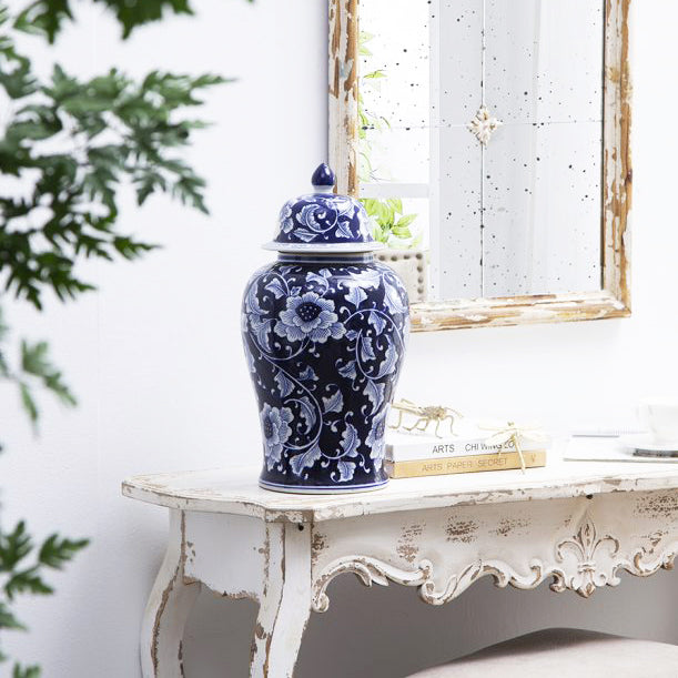 Chantilly Ginger Jar With Lid XL - Midnight Camellia