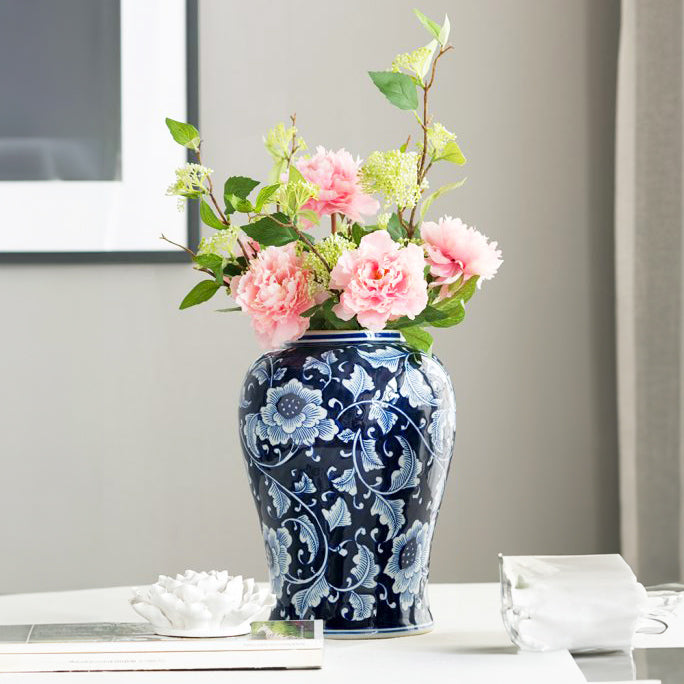 Chantilly Ginger Jar With Lid XL - Midnight Camellia