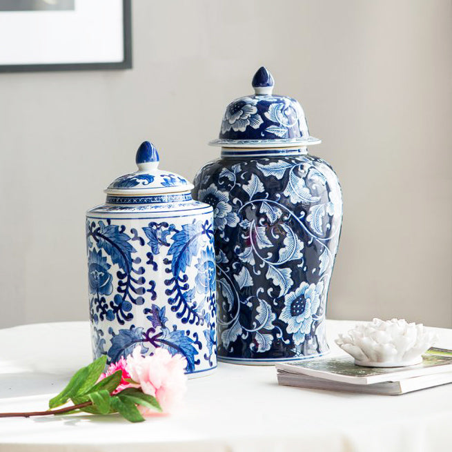 Chantilly Ginger Jar With Lid XL - Midnight Camellia