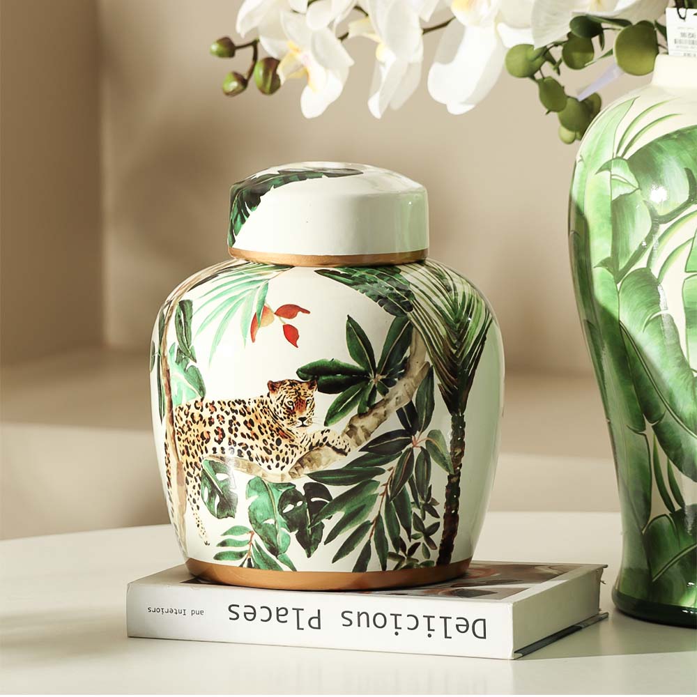 Chantilly Ginger Jar With Lid - Jaguar Jungle