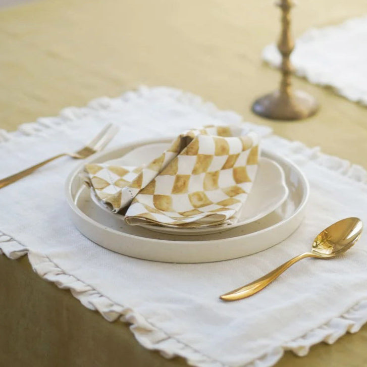 Checker Linen Table Napkins, Set of 2 - Ochre