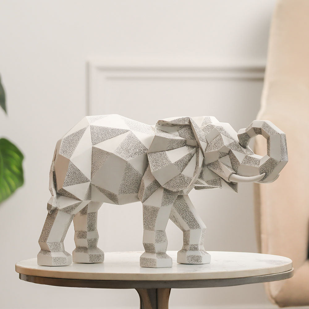 Checkered Elephant Sculpture - White Grey