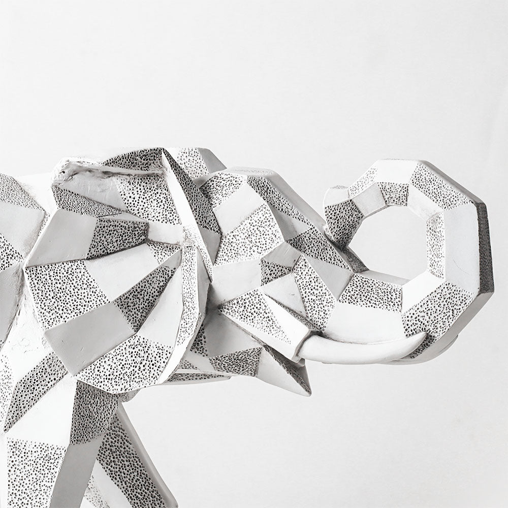 Checkered Elephant Sculpture - White Grey