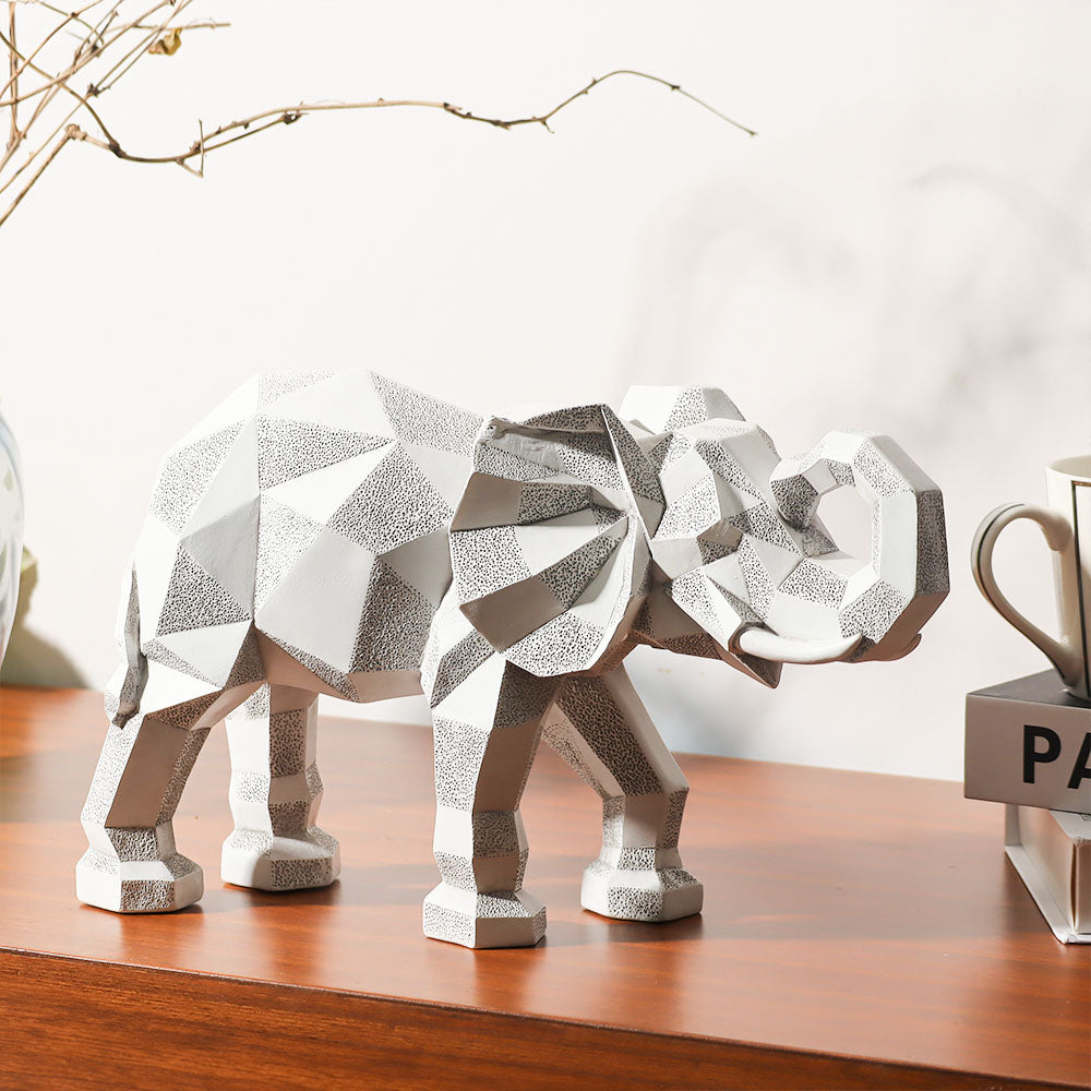 Checkered Elephant Sculpture - White Grey