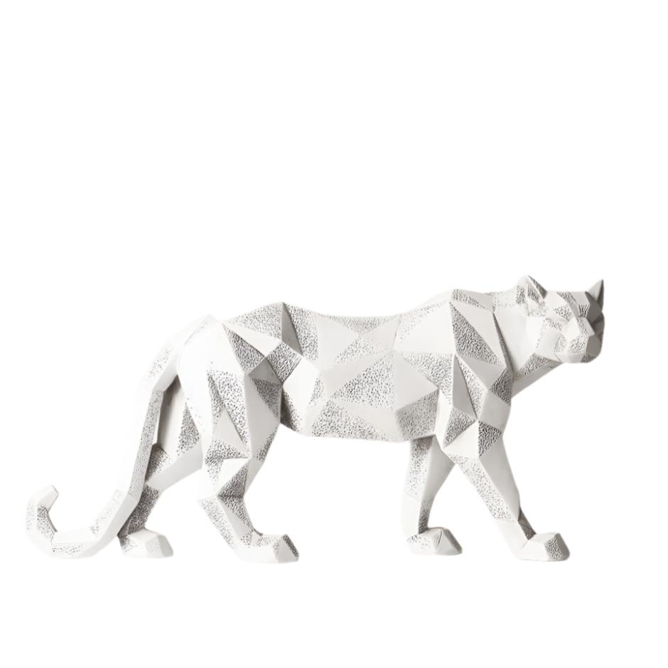 Checkered Leopard Sculpture - White Grey