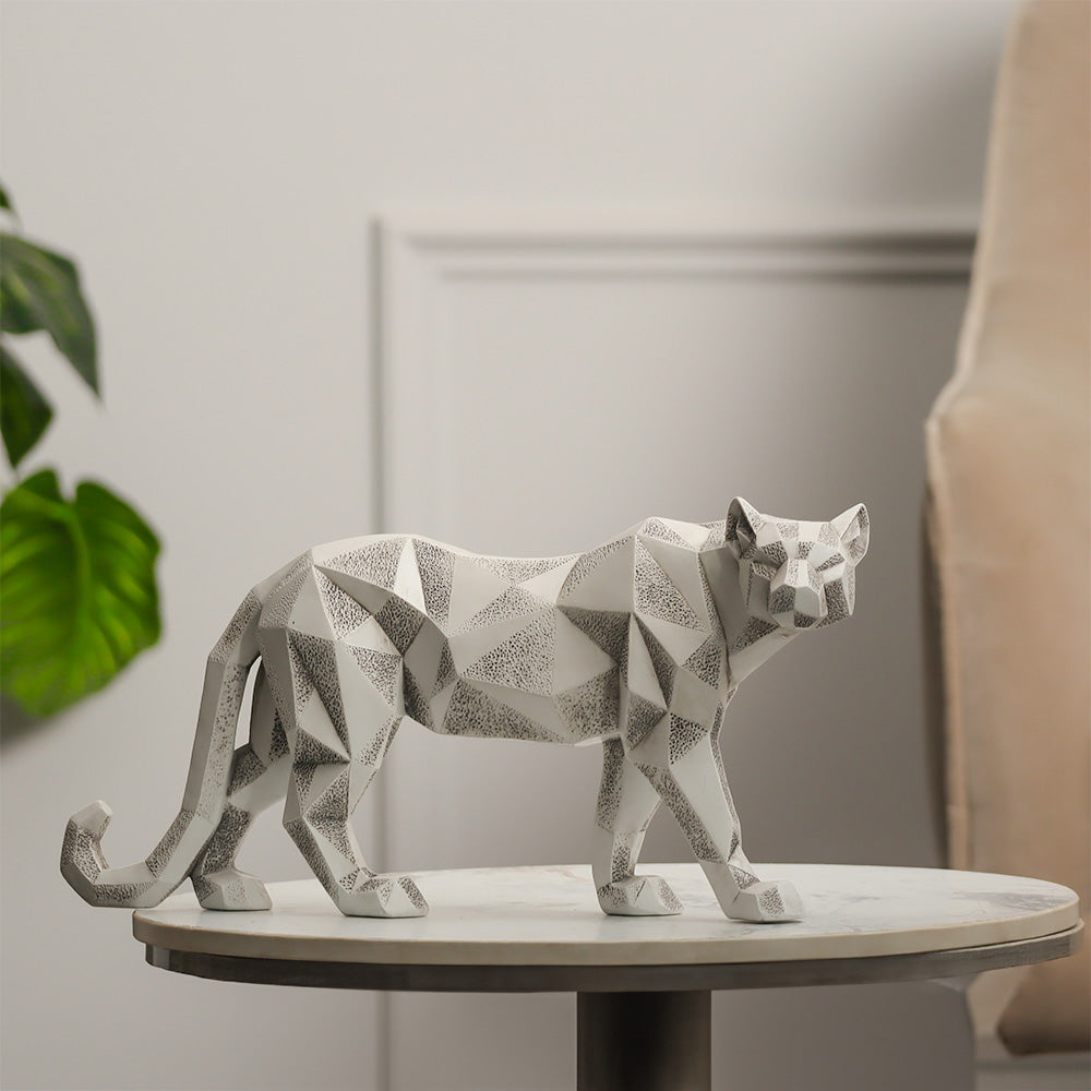 Checkered Leopard Sculpture - White Grey