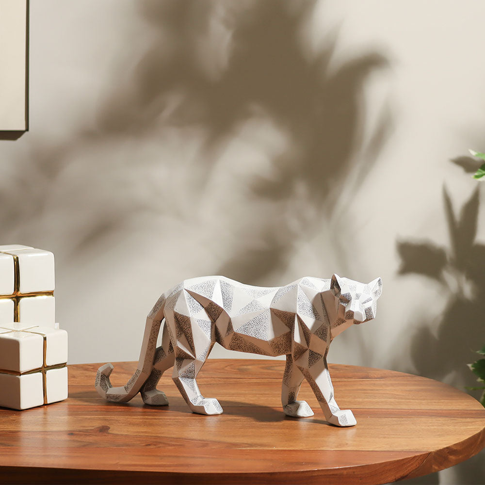 Checkered Leopard Sculpture - White Grey