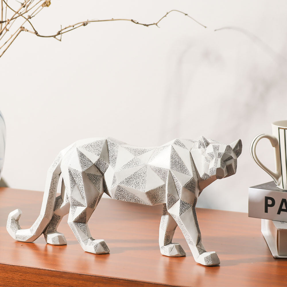 Checkered Leopard Sculpture - White Grey