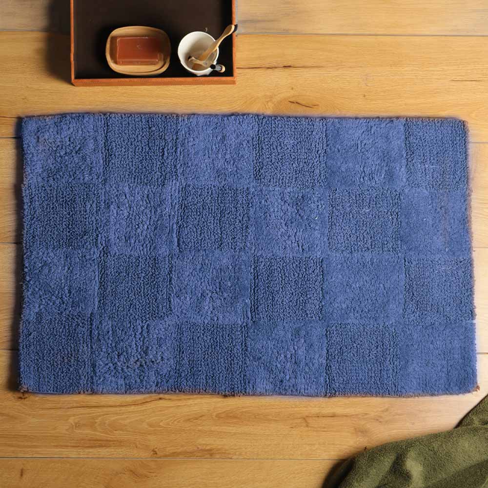 Checkered Reversible Tufted Bathmat - Azure Blue