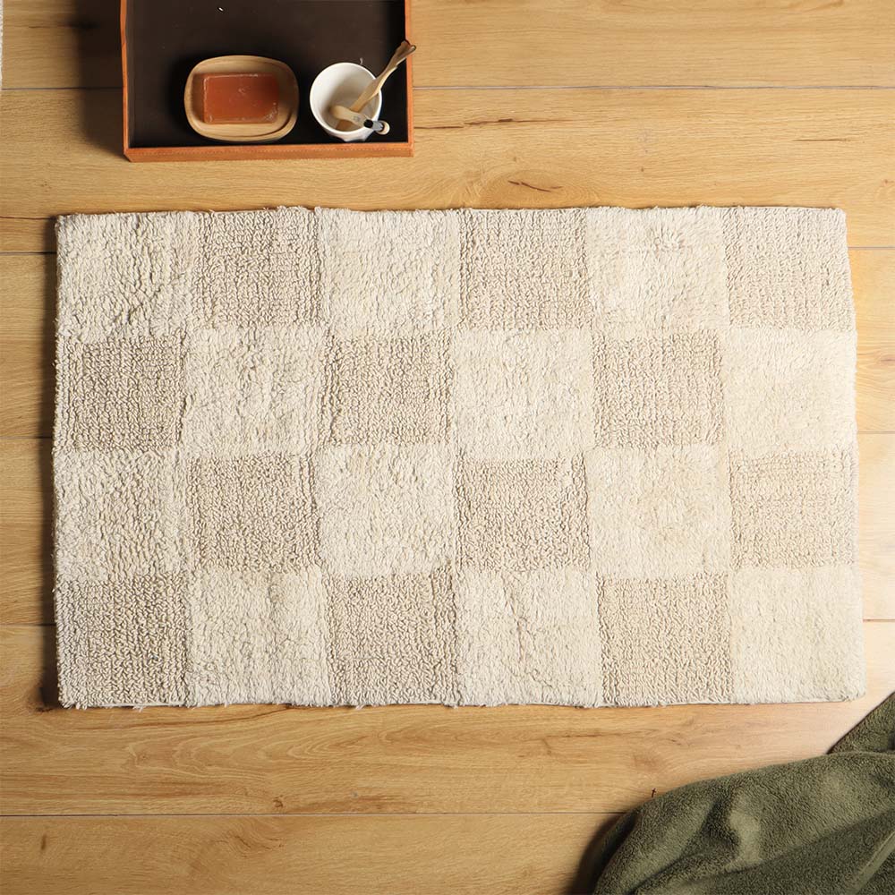 Checkered Reversible Tufted Bathmat - Taupe