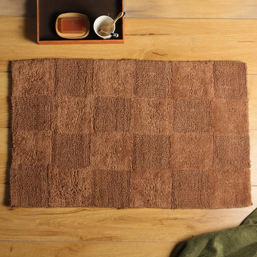 Checkered Reversible Tufted Bathmat - Walnut Brown