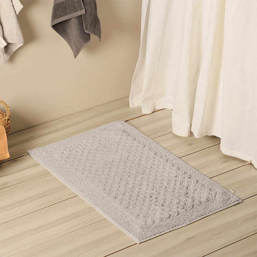 Checkered Tufted Bathmat - Light Grey