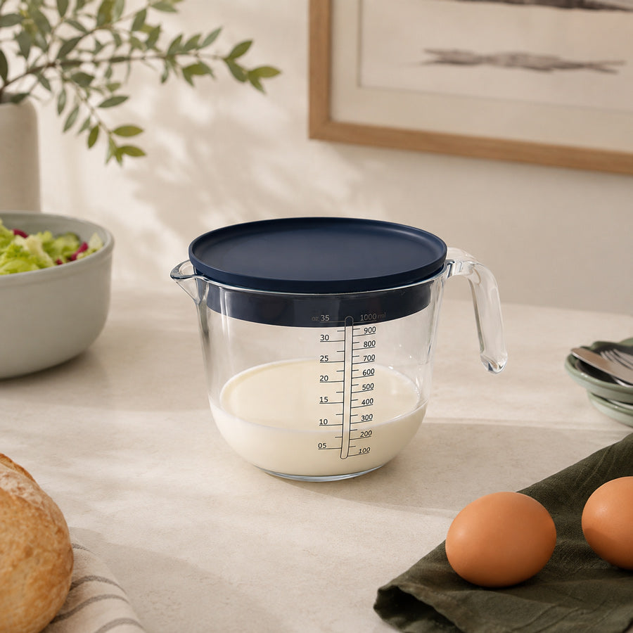 Chef It Glass Measuring Jug with Lid 1000ml - Navy