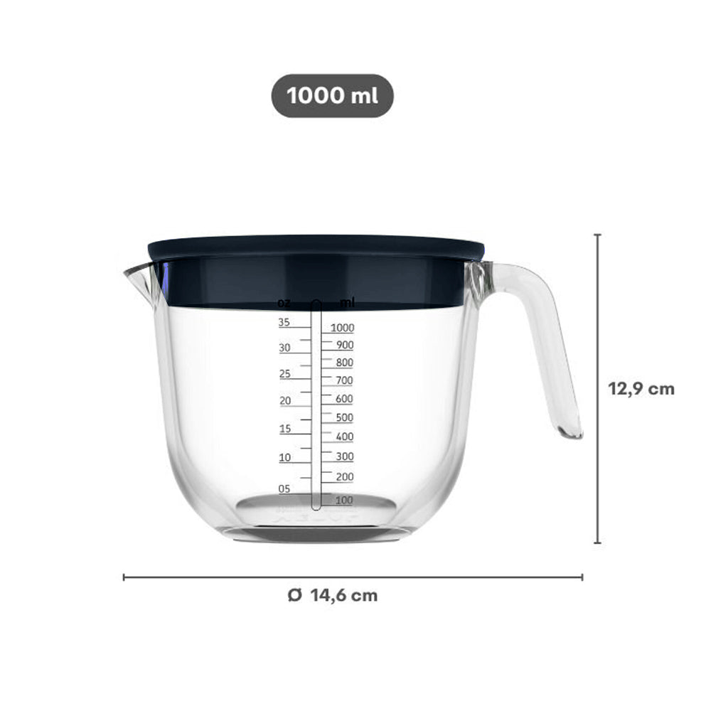 Chef It Glass Measuring Jug with Lid 1000ml - Navy