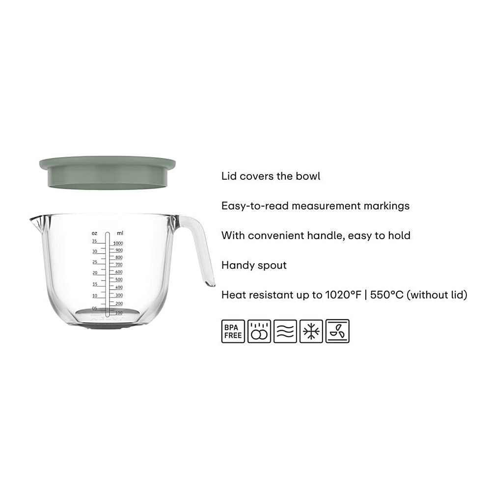 Chef It Glass Measuring Jug with Lid 1000ml - Nordic Sage