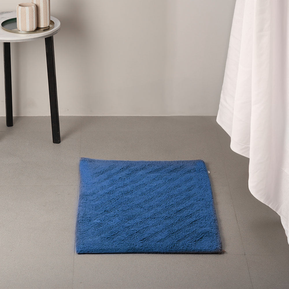 Chelsea Striped Reversible Tufted Bathmat - Azure Blue