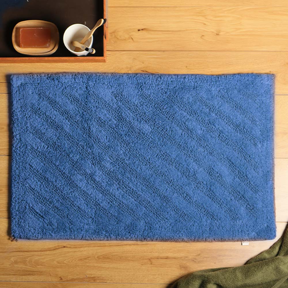 Chelsea Striped Reversible Tufted Bathmat - Azure Blue