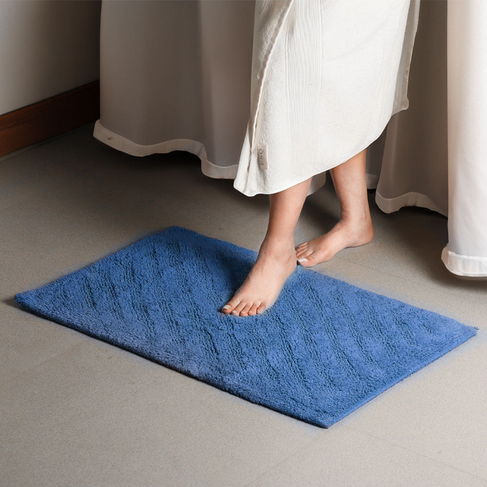 Chelsea Striped Reversible Tufted Bathmat - Azure Blue