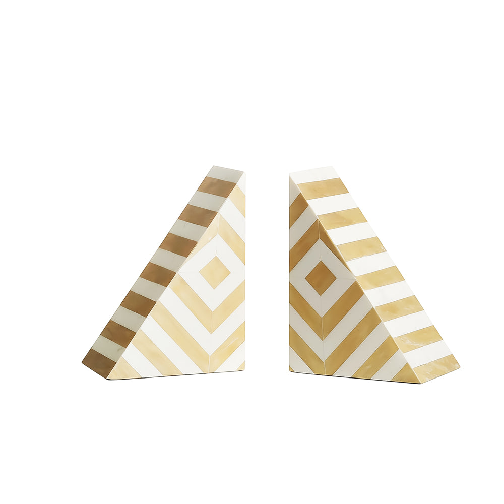 Chevre Triangular Resin Bookends, Set of 2 - Beige White