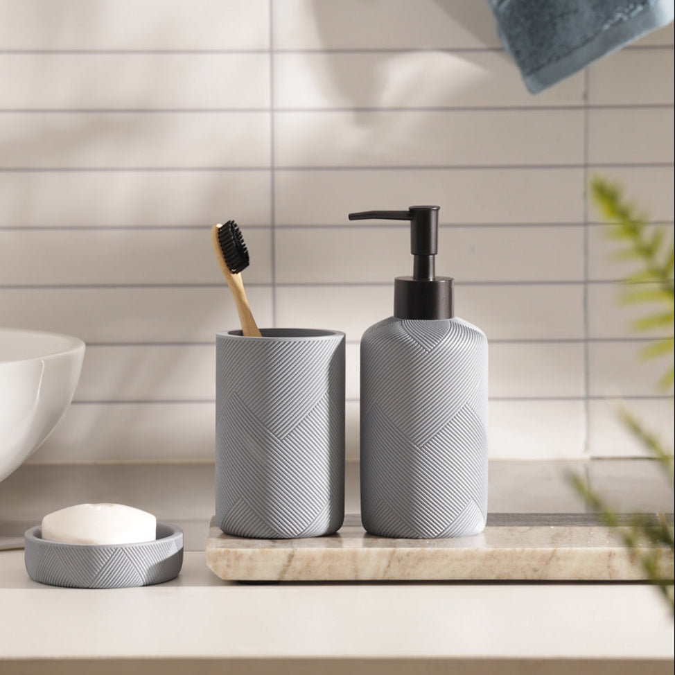 Chevron 3-piece Bathroom Set - Muted Blue
