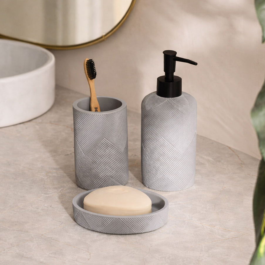 Chevron 3-piece Bathroom Set - Muted Blue