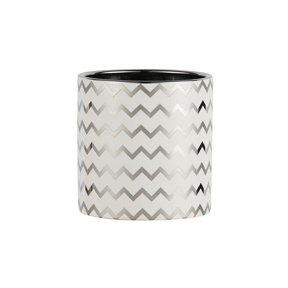 Chevron Decorative Planter Medium - White & Silver