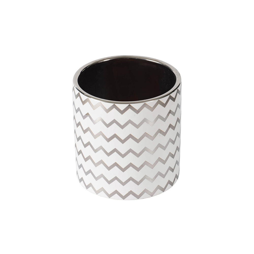 Chevron Decorative Planter Medium - White & Silver