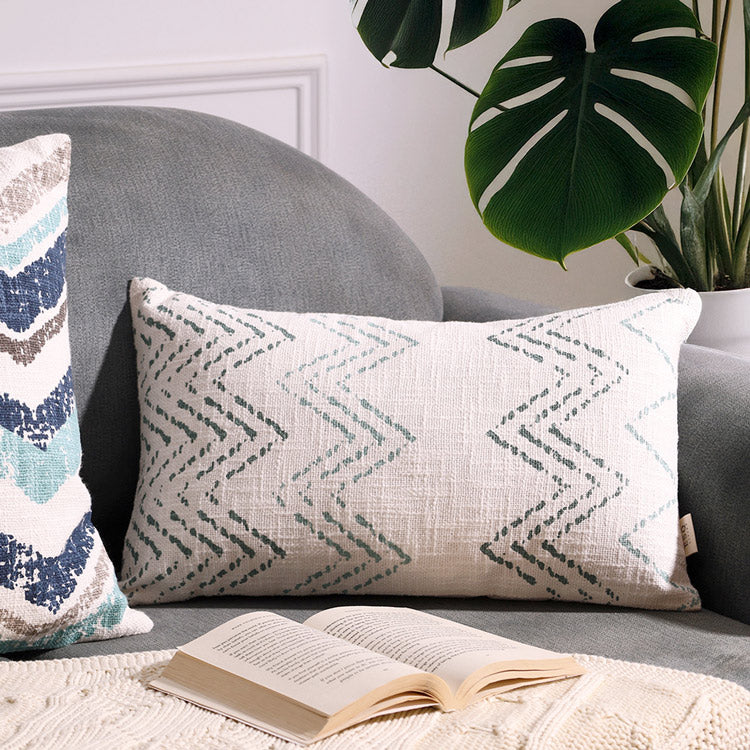 Chevron Printed Rectangular Cushion Cover 30x50cm - Blue Hue
