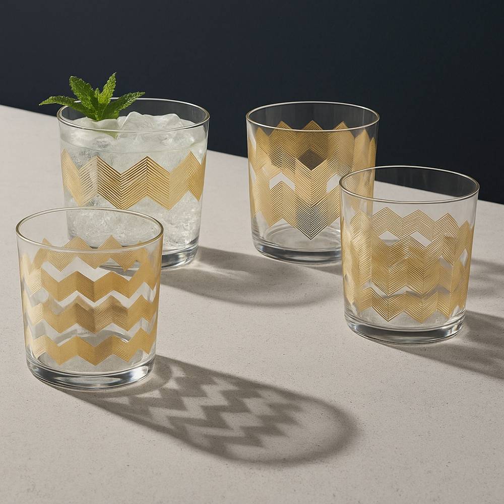 Chevron Tumblers 310ml, Set of 4 - Assorted Gold