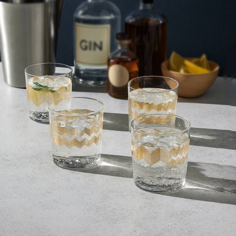 Chevron Tumblers 310ml, Set of 4 - Assorted Gold