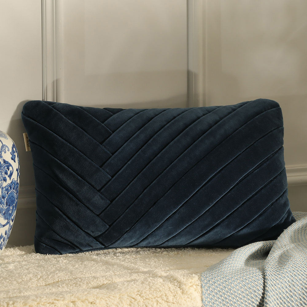 Chevron Velvet Rectangular Cushion Cover 50x30cm - Navy Blue