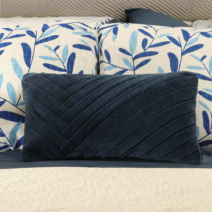 Chevron Velvet Rectangular Cushion Cover 50x30cm - Navy Blue