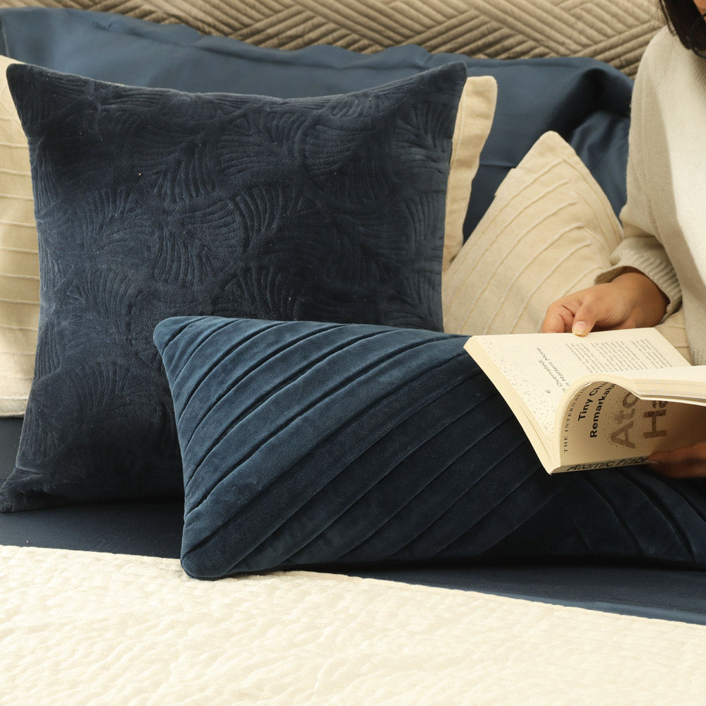 Chevron Velvet Rectangular Cushion Cover 50x30cm - Navy Blue