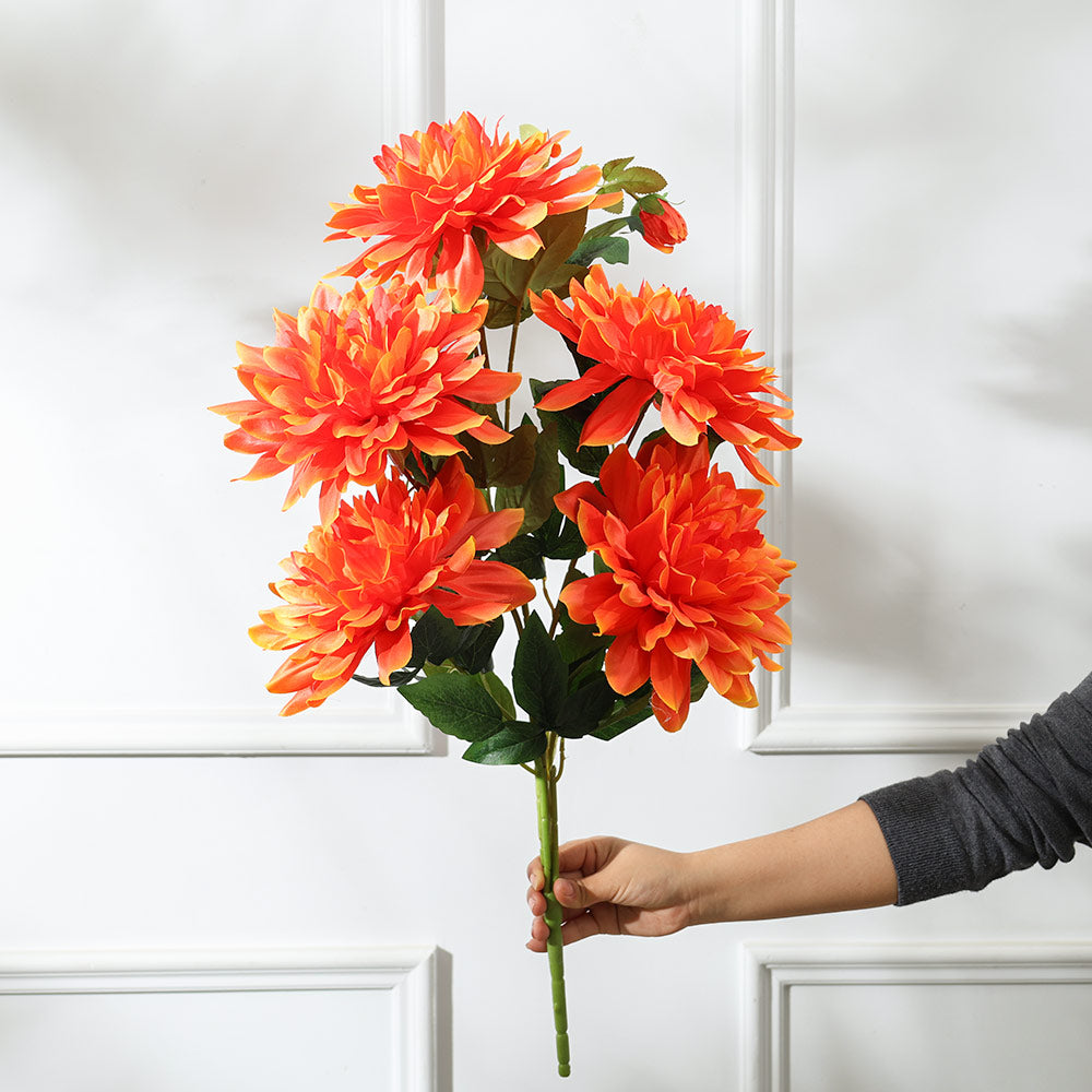 Chrysanthemums Faux Stem - Sunset Orange