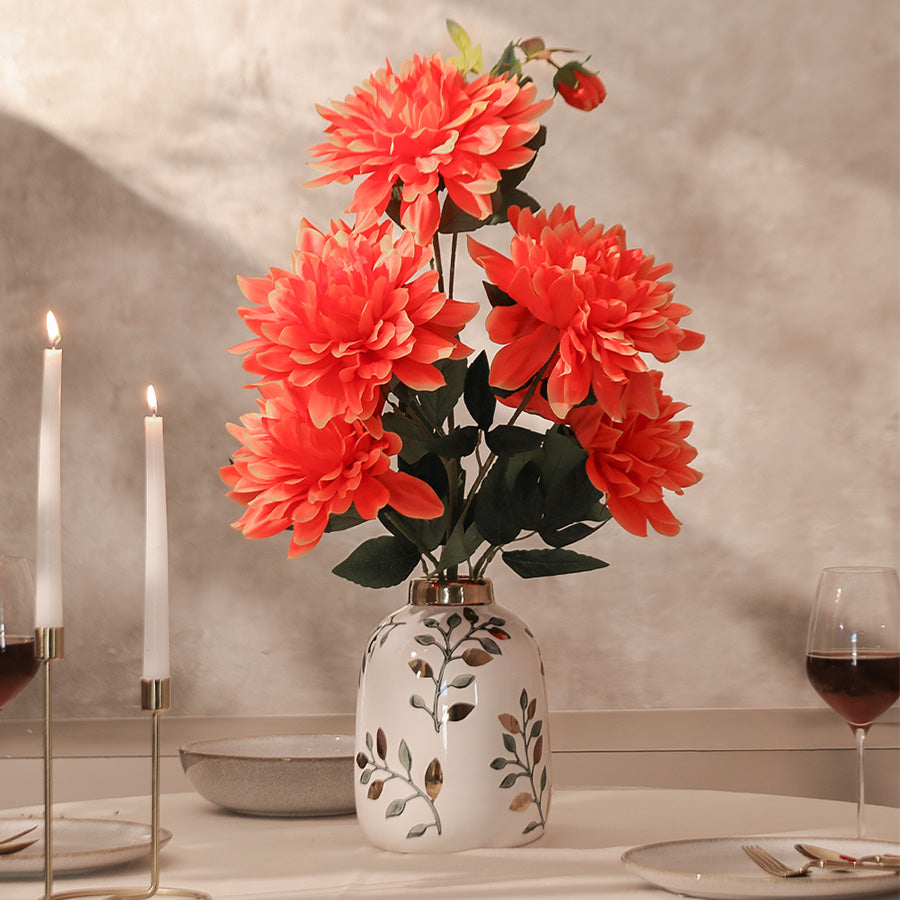 Chrysanthemums Faux Stem - Sunset Orange