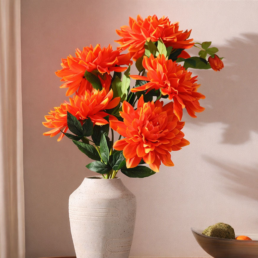 Chrysanthemums Faux Stem - Sunset Orange