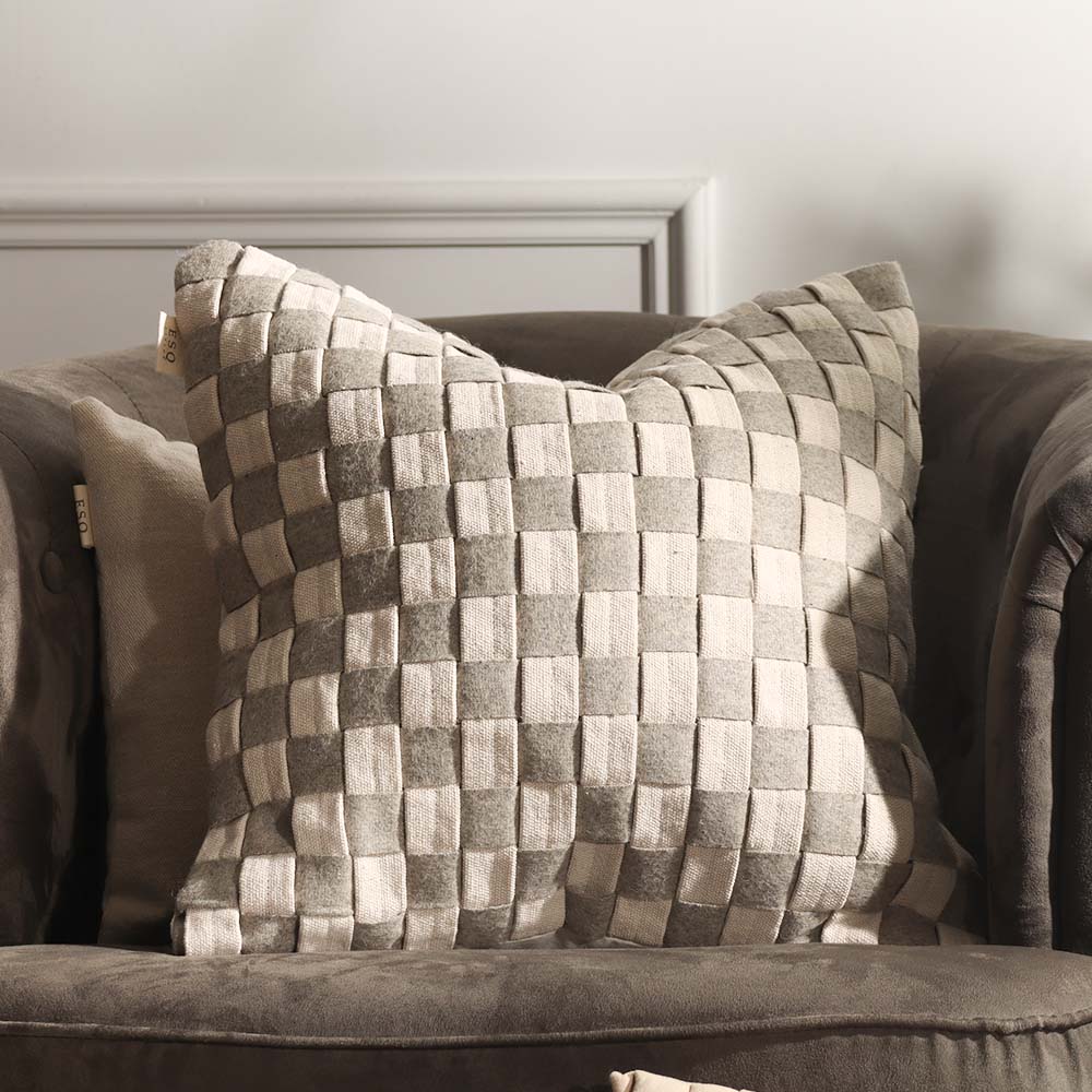 Macro Checkered Cotton Cushion Cover 45x45cm - Grey Beige