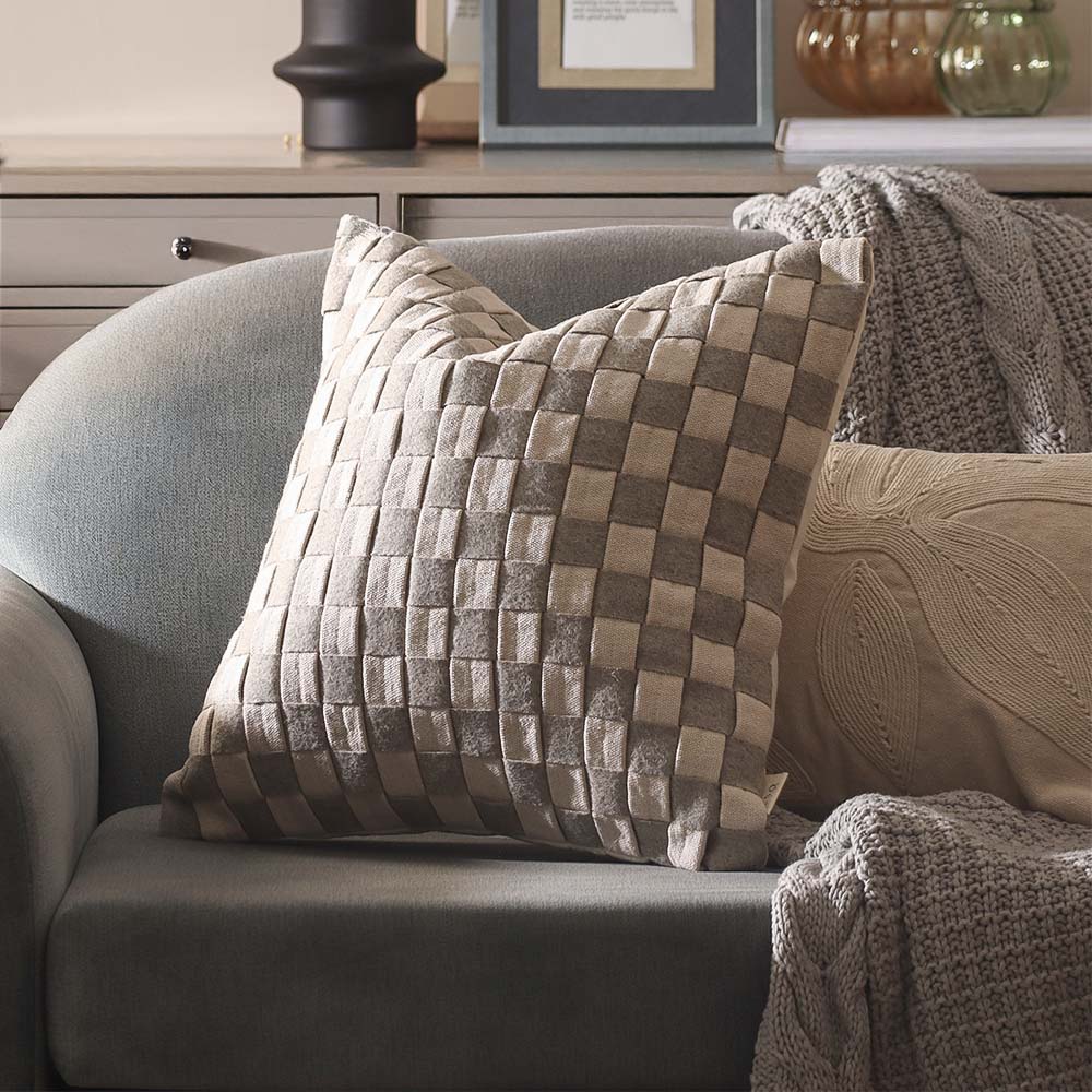 Macro Checkered Cotton Cushion Cover 45x45cm - Grey Beige